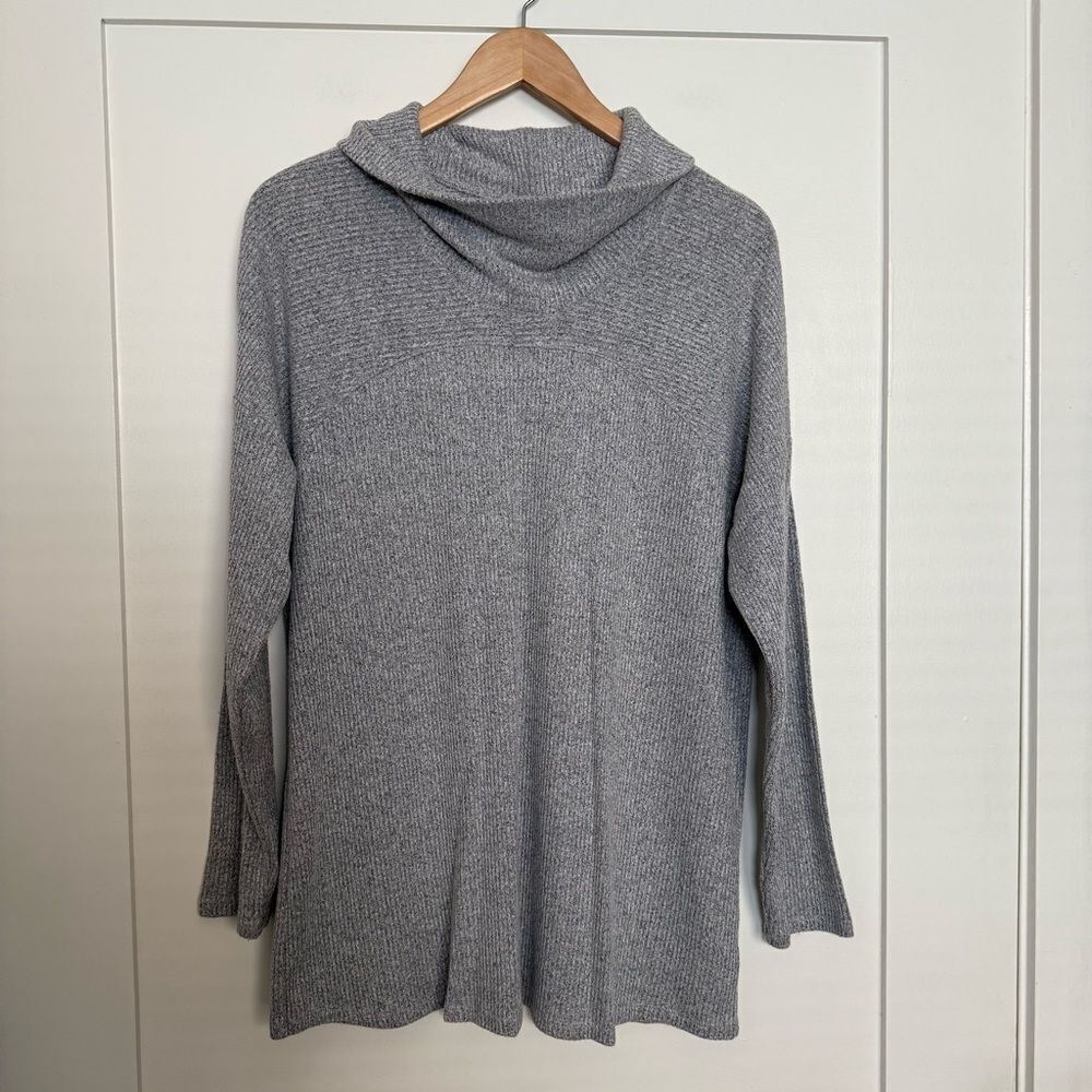 J Jill Wearever Sweater Top Womens Sz M Gray Turtleneck Ribbed Soft Stretch